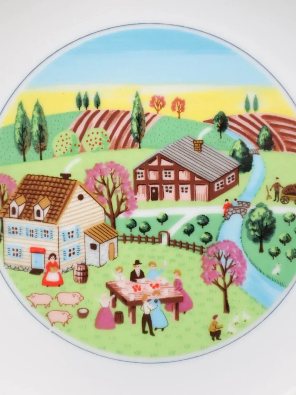 4 Vtg Nasco Japan Folk Art Farmhouse Countryside Village Salad Dessert Plates